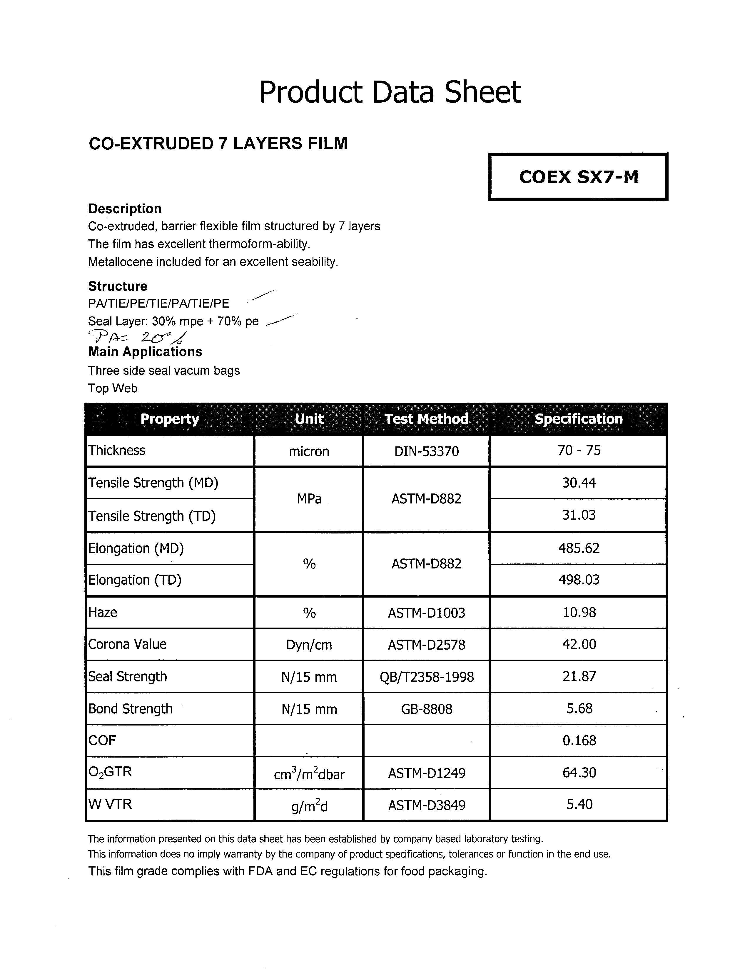 t&eacute;cnico para filme de barreira de 7 camadas